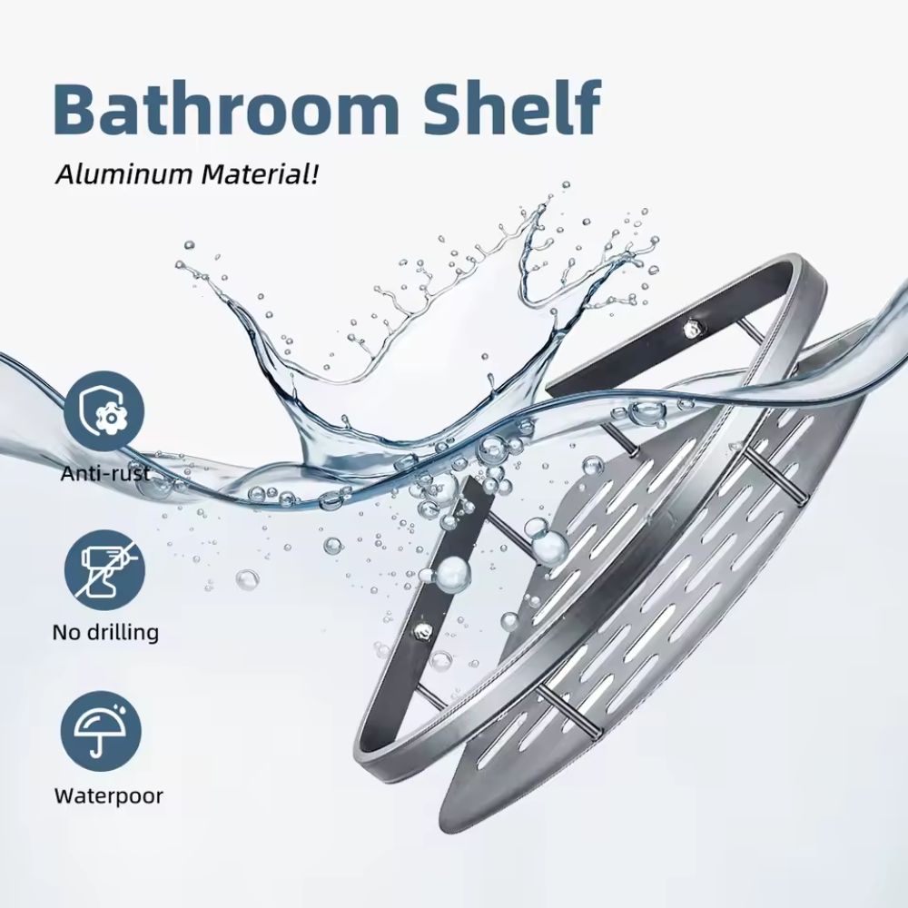 Rust-Proof Strong Aluminum 2 Pcs Silver Shower Corner Shelf Caddy – No-Drill Wall-Mounted Shower Organizer for Shampoo, Towels & Bathroom Essentials