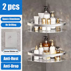 Rust-Proof Strong Aluminum 2 Pcs Silver Shower Corner Shelf Caddy – No-Drill Wall-Mounted Shower Organizer for Shampoo, Towels & Bathroom Essentials