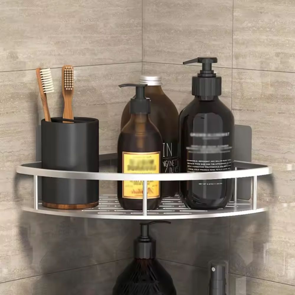 Rust-Proof Strong Aluminum 2 Pcs Silver Shower Corner Shelf Caddy – No-Drill Wall-Mounted Shower Organizer for Shampoo, Towels & Bathroom Essentials