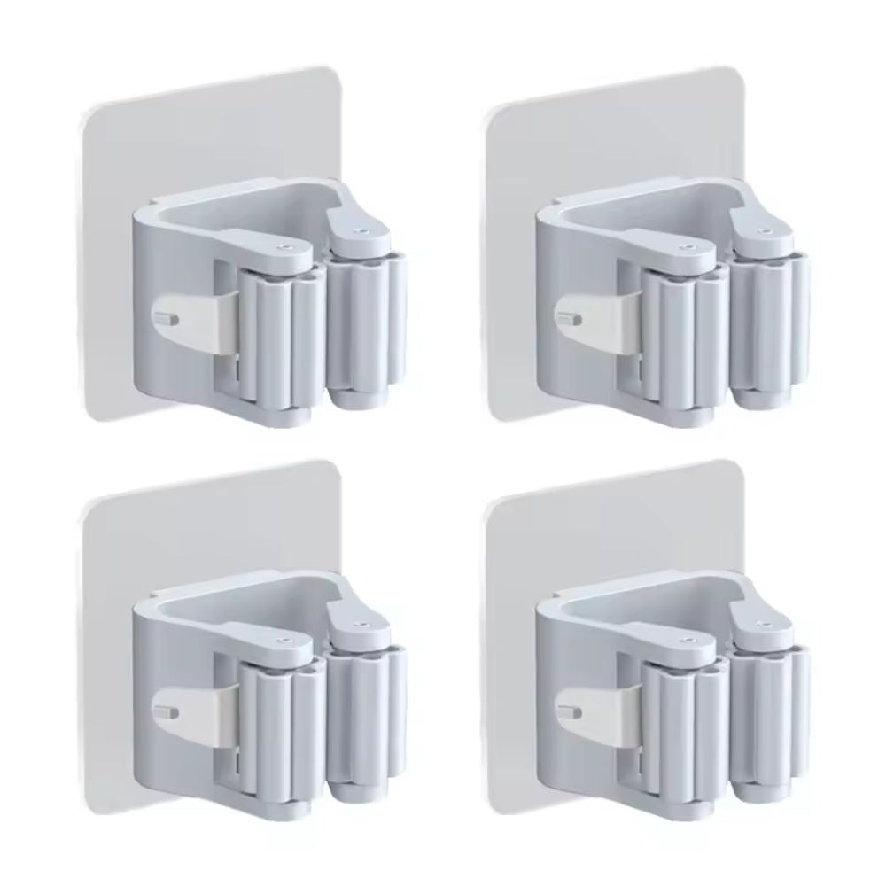 4Pcs Self-Adhesive Mop & Broom Holder – Wall-Mounted Organizer for Bathroom & Kitchen