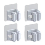 4Pcs Self-Adhesive Mop & Broom Holder – Wall-Mounted Organizer for Bathroom & Kitchen