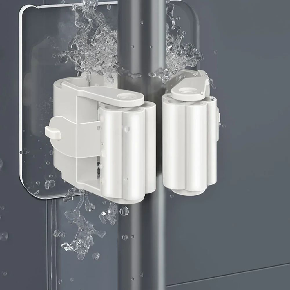 4Pcs Self-Adhesive Mop & Broom Holder – Wall-Mounted Organizer for Bathroom & Kitchen