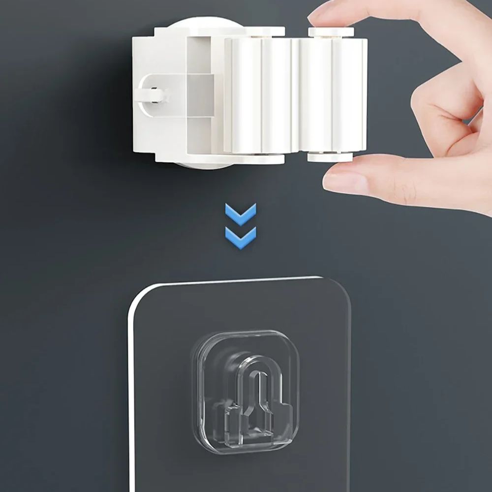 4Pcs Self-Adhesive Mop & Broom Holder – Wall-Mounted Organizer for Bathroom & Kitchen