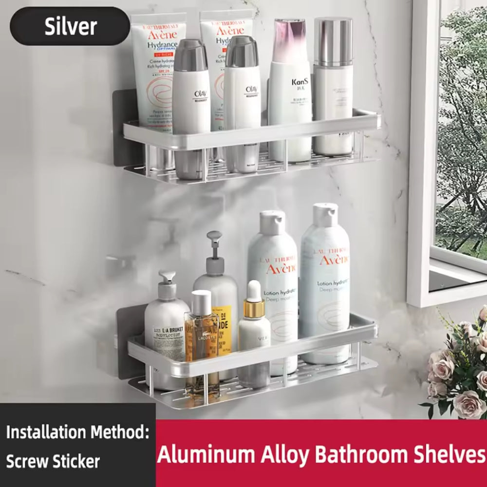 Set of 2 Wall-Mounted Shower Racks – No-Drill Bathroom Storage Shelves for Shampoo, Towels & Accessories