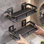 Set of 2 Wall-Mounted Shower Racks – No-Drill Bathroom Storage Shelves for Shampoo, Towels & Accessories