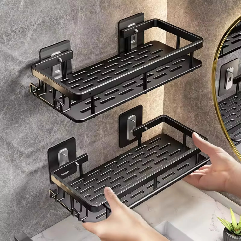 Set of 2 Wall-Mounted Shower Racks – No-Drill Bathroom Storage Shelves for Shampoo, Towels & Accessories