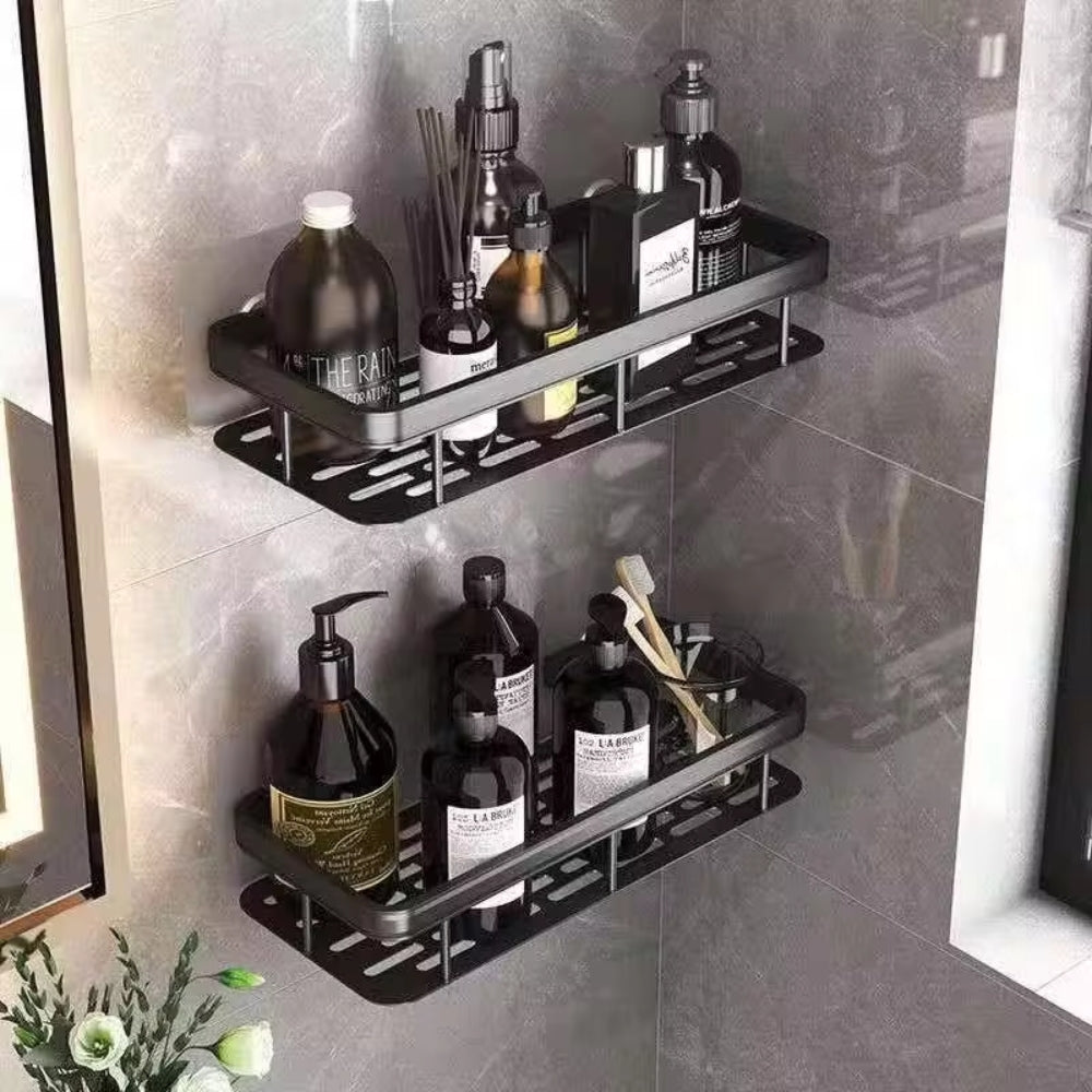 Set of 2 Wall-Mounted Shower Racks – No-Drill Bathroom Storage Shelves for Shampoo, Towels & Accessories