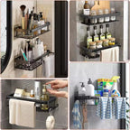 Set of 2 Wall-Mounted Shower Racks – No-Drill Bathroom Storage Shelves for Shampoo, Towels & Accessories
