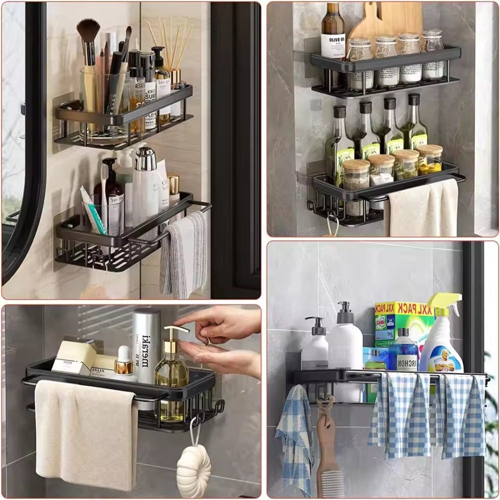 Set of 2 Wall-Mounted Shower Racks – No-Drill Bathroom Storage Shelves for Shampoo, Towels & Accessories