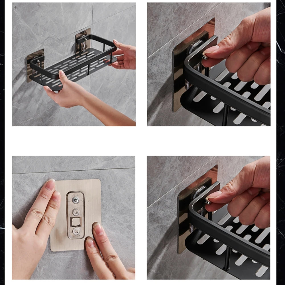 Set of 2 Wall-Mounted Shower Racks – No-Drill Bathroom Storage Shelves for Shampoo, Towels & Accessories