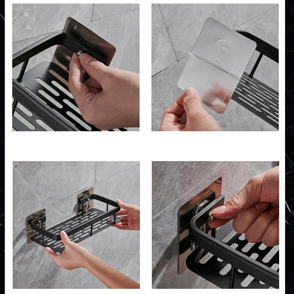 Set of 2 Wall-Mounted Shower Racks – No-Drill Bathroom Storage Shelves for Shampoo, Towels & Accessories