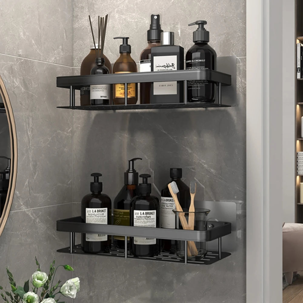 Set of 2 Wall-Mounted Shower Racks – No-Drill Bathroom Storage Shelves for Shampoo, Towels & Accessories