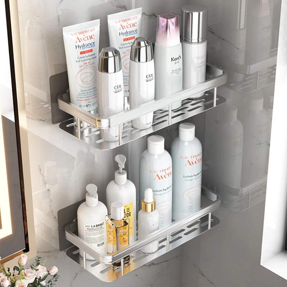 Set of 2 Wall-Mounted Shower Racks – No-Drill Bathroom Storage Shelves for Shampoo, Towels & Accessories