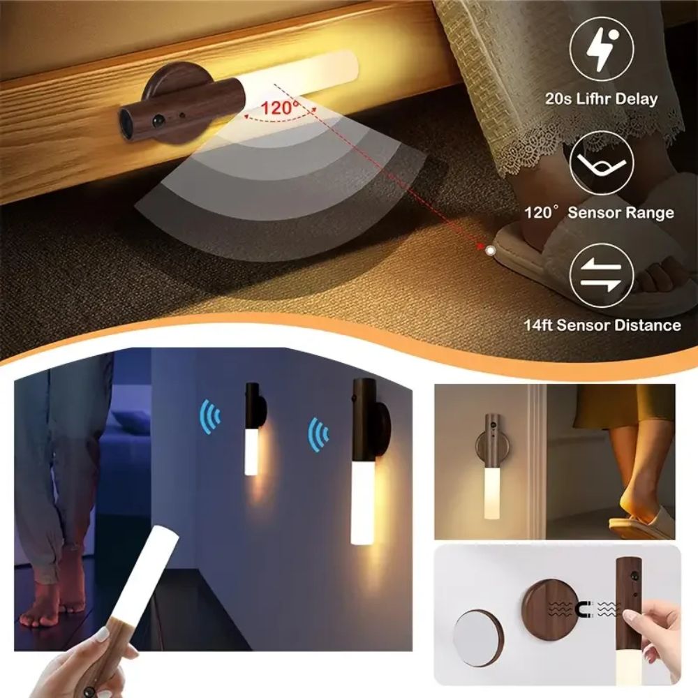 2 Pcs Smart Motion Sensor Night Light – Rechargeable Magnetic LED Wall Lamp for Bedroom, Hallway, Bathroom & Stairs