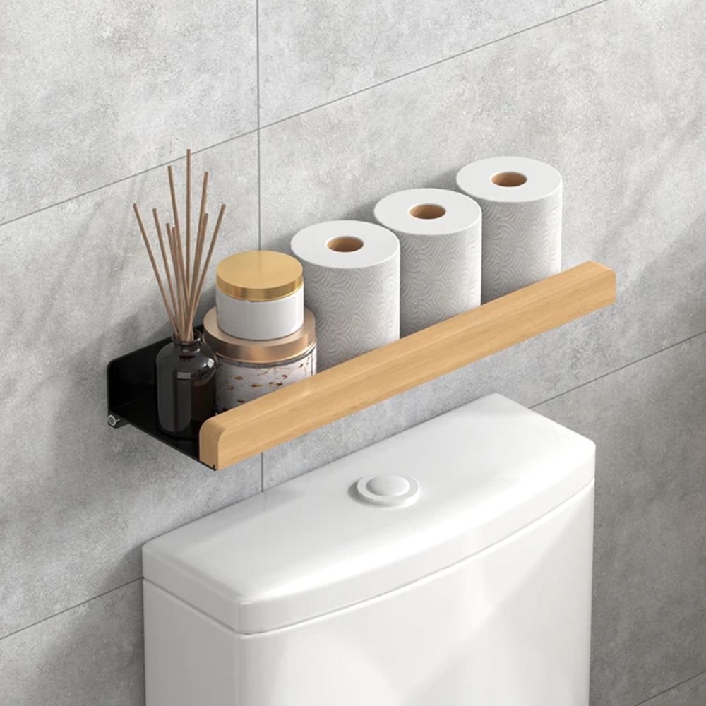 Solid Wood Wall-Mounted Bathroom Storage Rack – Washbasin Organizer Shelf for Toilet Papers & Other