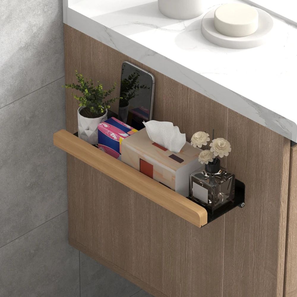 Solid Wood Wall-Mounted Bathroom Storage Rack – Washbasin Organizer Shelf for Toilet Papers & Other