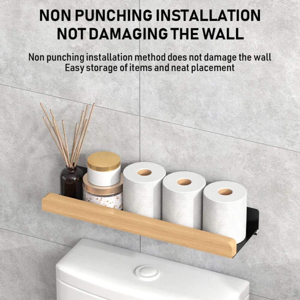Solid Wood Wall-Mounted Bathroom Storage Rack – Washbasin Organizer Shelf for Toilet Papers & Other