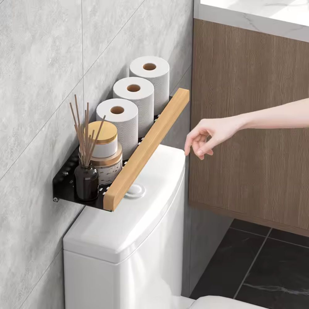 Solid Wood Wall-Mounted Bathroom Storage Rack – Washbasin Organizer Shelf for Toilet Papers & Other