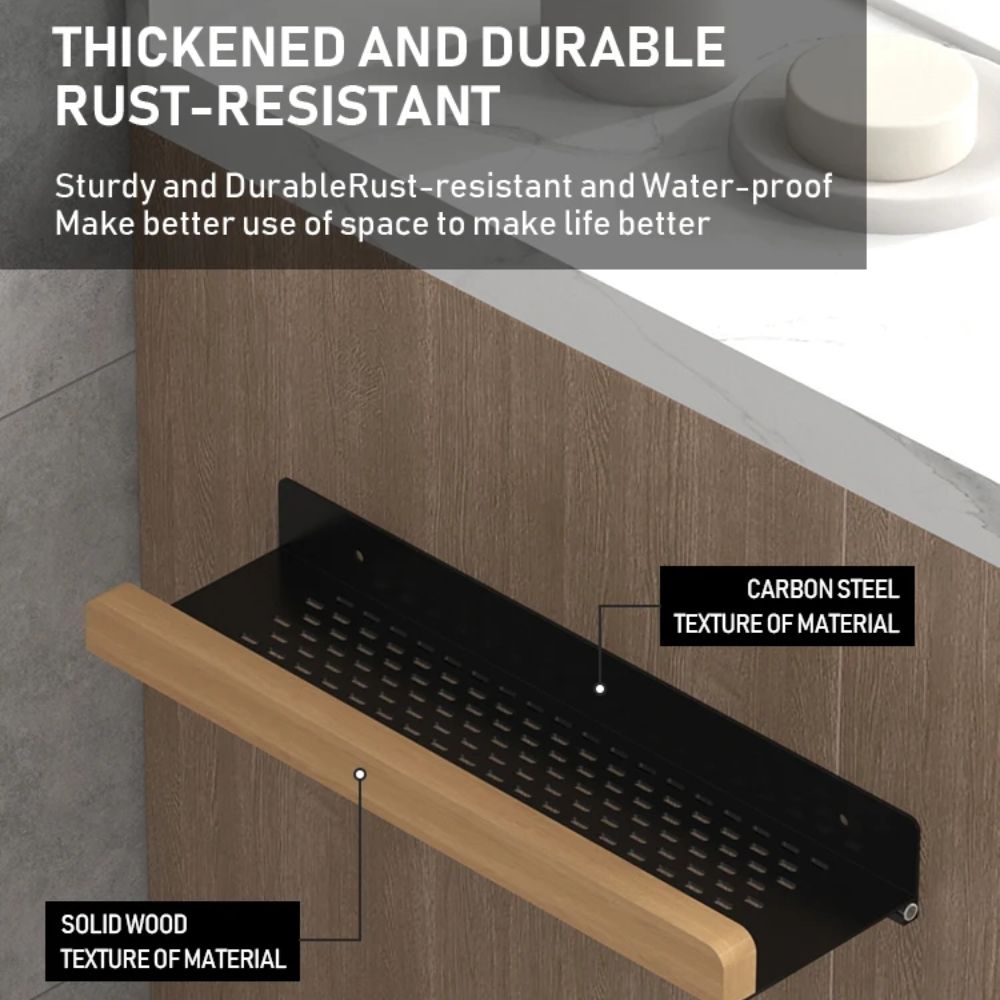 Solid Wood Wall-Mounted Bathroom Storage Rack – Washbasin Organizer Shelf for Toilet Papers & Other