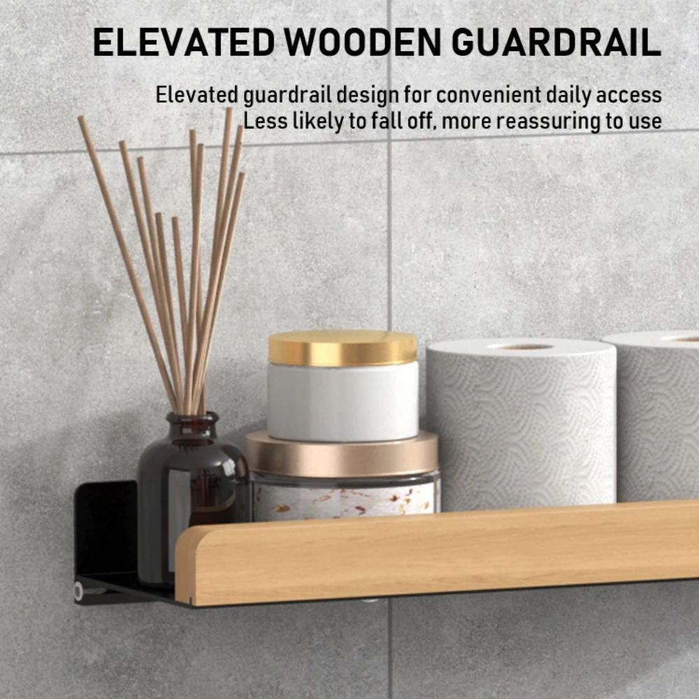 Solid Wood Wall-Mounted Bathroom Storage Rack – Washbasin Organizer Shelf for Toilet Papers & Other