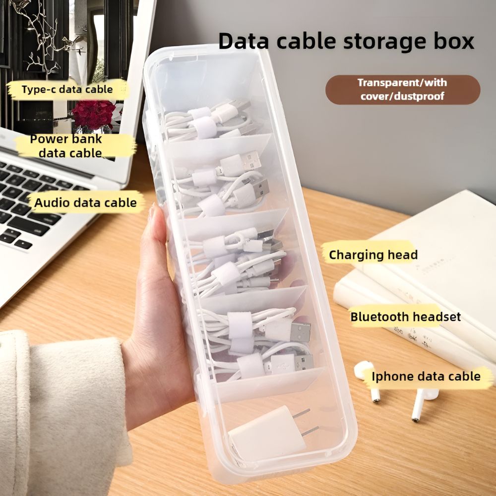 Transparent Cable & Accessory Organizer Box with Lid – Dustproof Storage Case for Home or Office