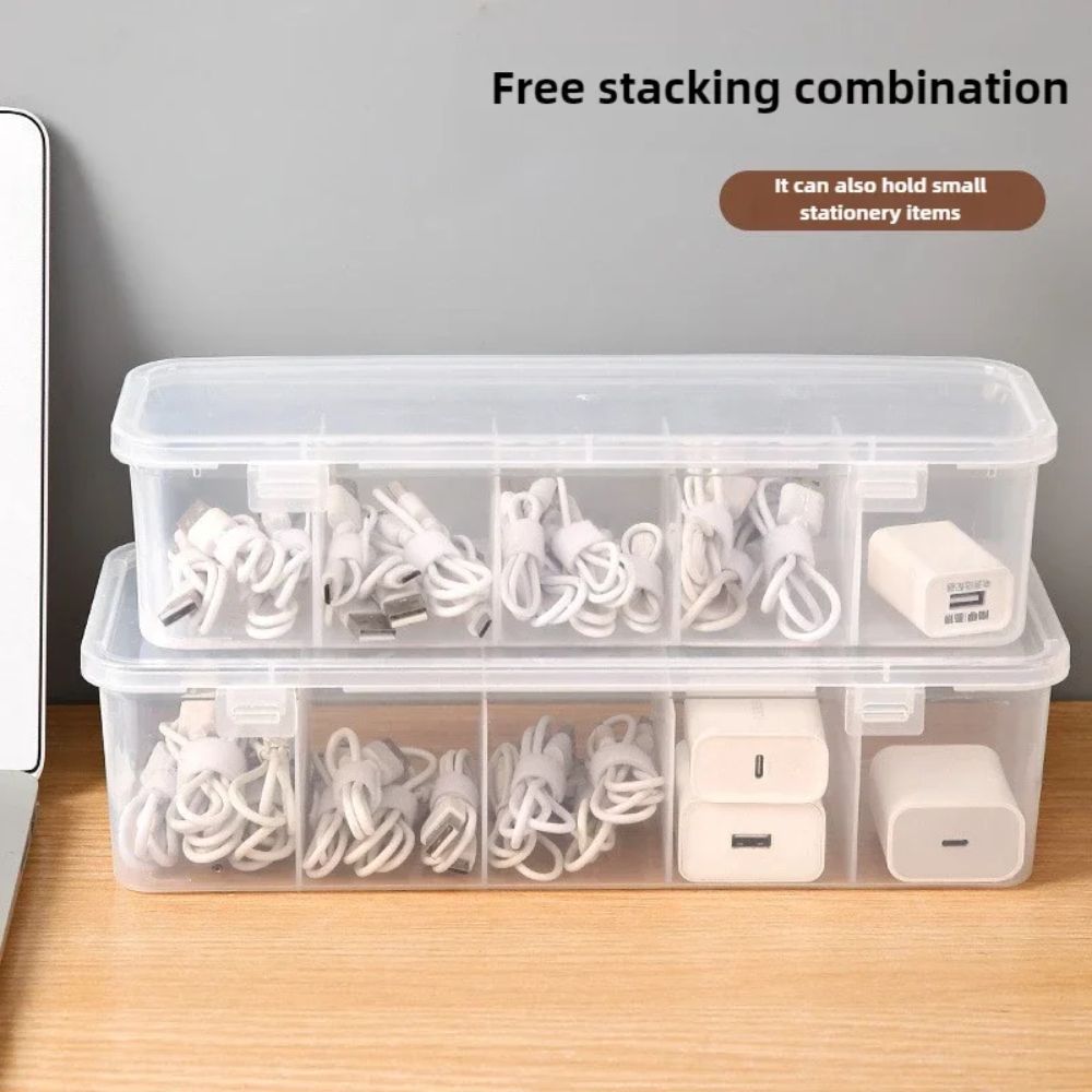 Transparent Cable & Accessory Organizer Box with Lid – Dustproof Storage Case for Home or Office