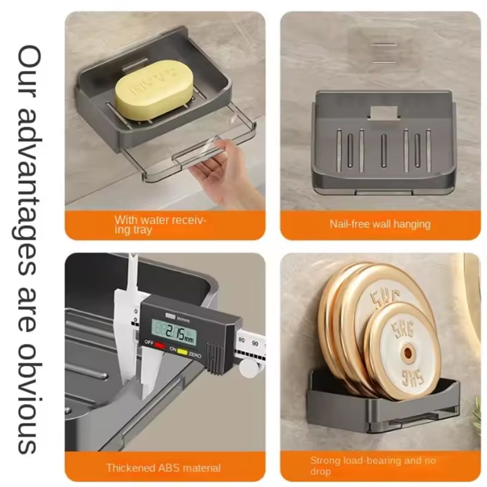 Wall-Mounted Drain Soap Box – No-Drill Soap Holder for Bathroom & Kitchen
