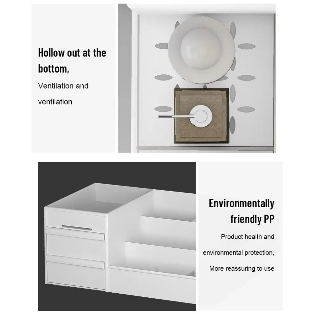 White Drawer Makeup Storage Box – Plastic Cosmetic Organizer for Dorms, Vanity & Dressing Table
