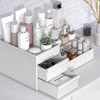 White Drawer Makeup Storage Box – Plastic Cosmetic Organizer for Dorms, Vanity & Dressing Table