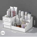 White Drawer Makeup Storage Box – Plastic Cosmetic Organizer for Dorms, Vanity & Dressing Table